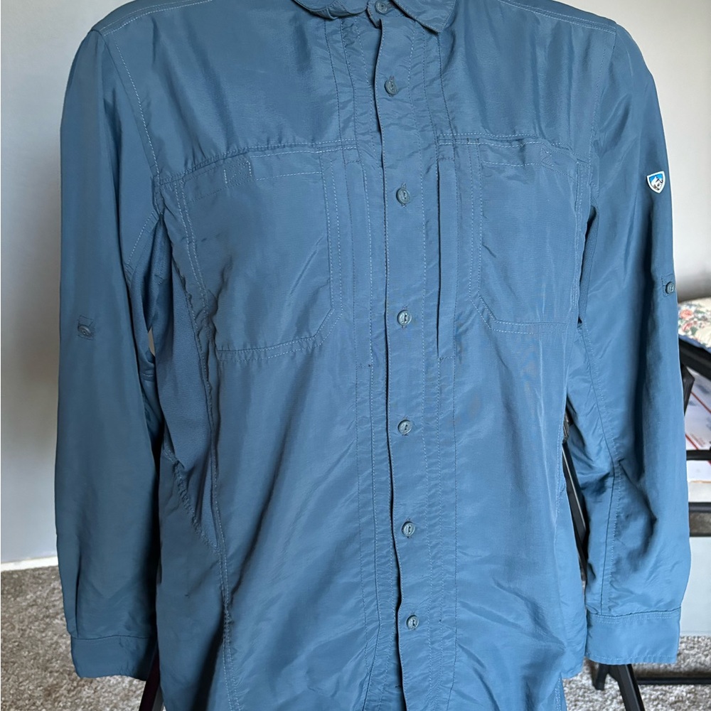 KÜHL Women’s L “Born in the Mountains” Outdoor Shirt Roll Tab Sleeve Vented blue - Picture 3 of 9